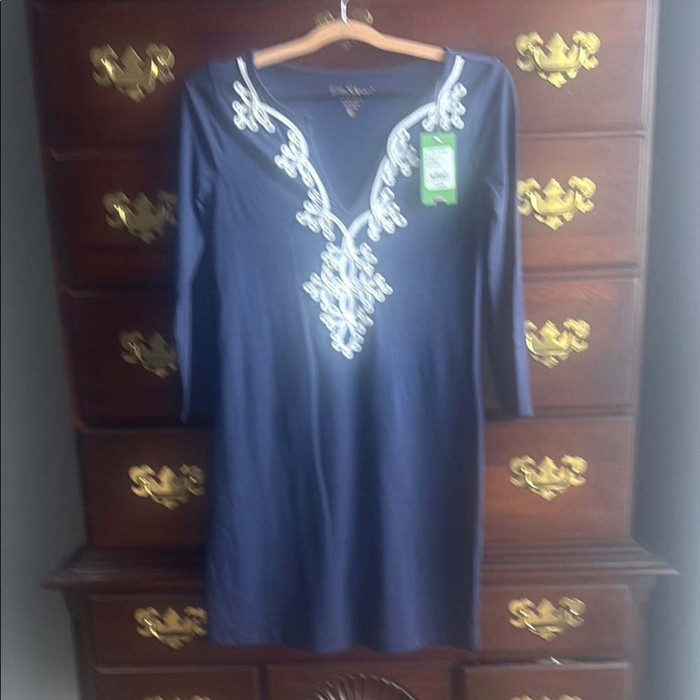 Navy Blue Embroidered Dress